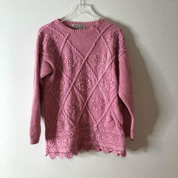 Vintage Pink Intricate Knit Floral Detail Sweater - Picture 2 of 5